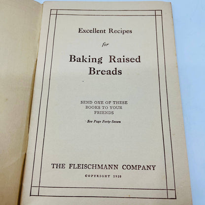 1920 Fleischmann’s Recipes Book Fleischmann Yeast Cookbook Illustrated EA1