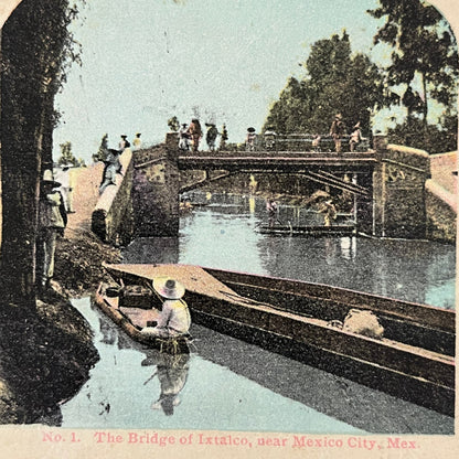 The Bridge of Iztacalco - Mexico City, Mexico Antique Stereoview Card TJ9-V4