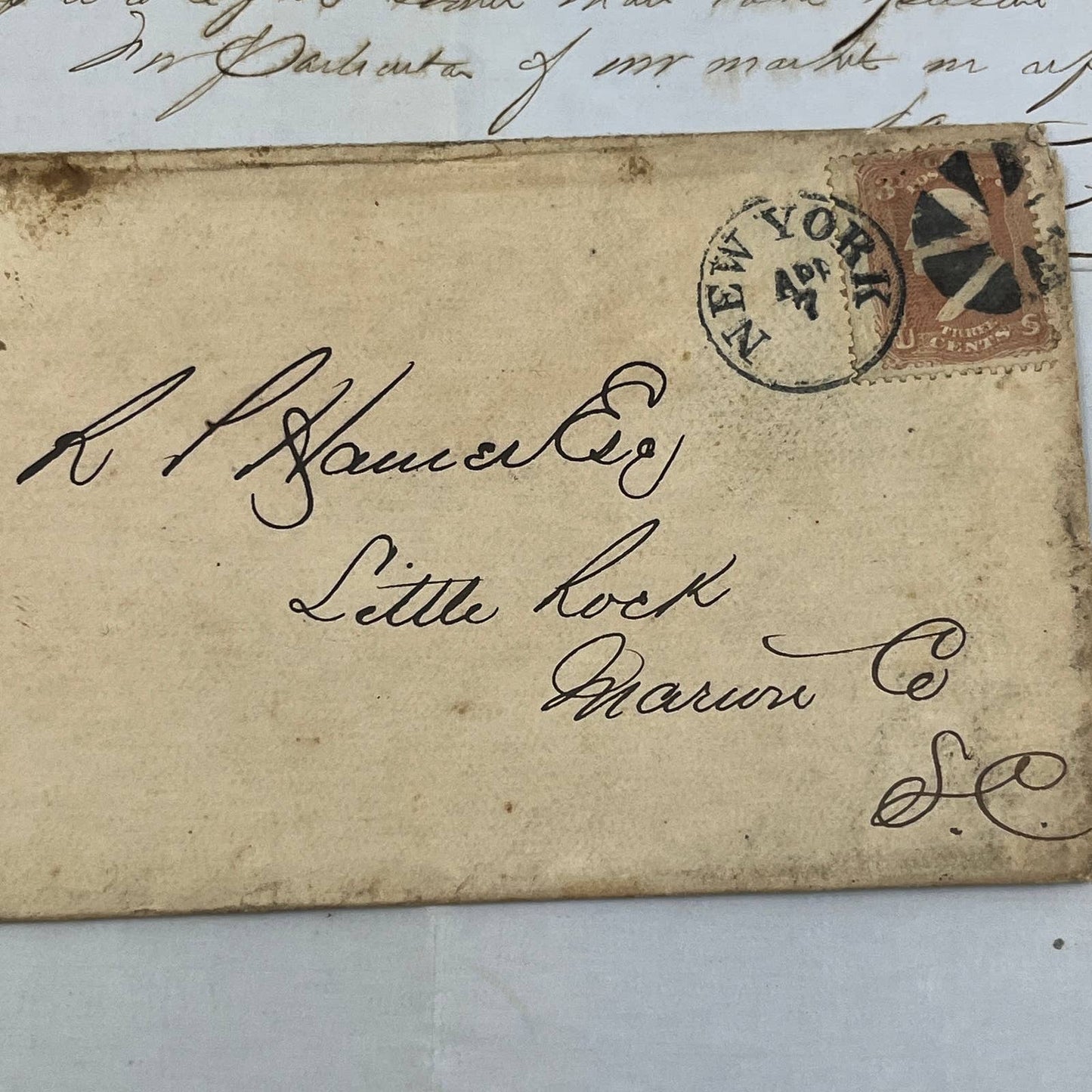 1866 Handwritten Letter & Envelope to Robert P. Hamer Esq. Little Rock SC AC2