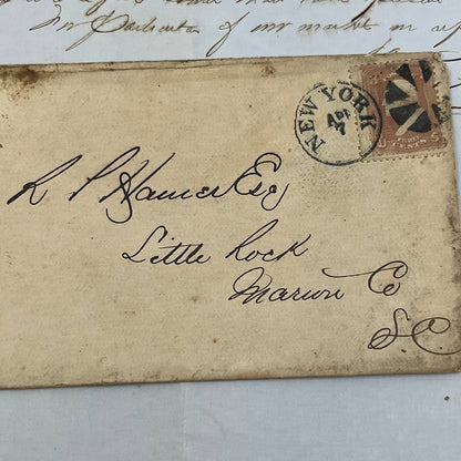 1866 Handwritten Letter & Envelope to Robert P. Hamer Esq. Little Rock SC AC2