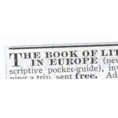 The Book of Little Tours in Europe F. Martin Townsend Newark OH 1903 Ad TJ8-7-7