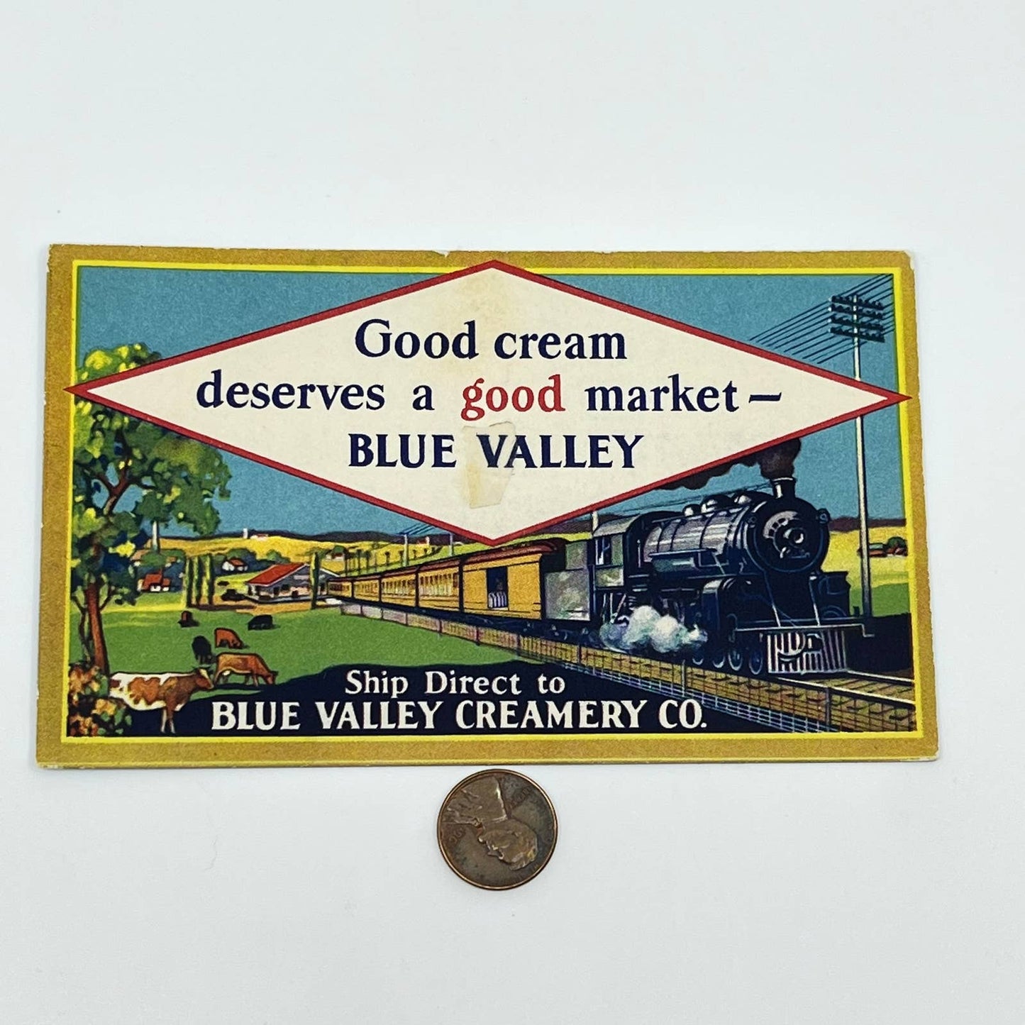 1930s Blotter Blue Valley Creamery Co. Train Cows Locomotive SC6