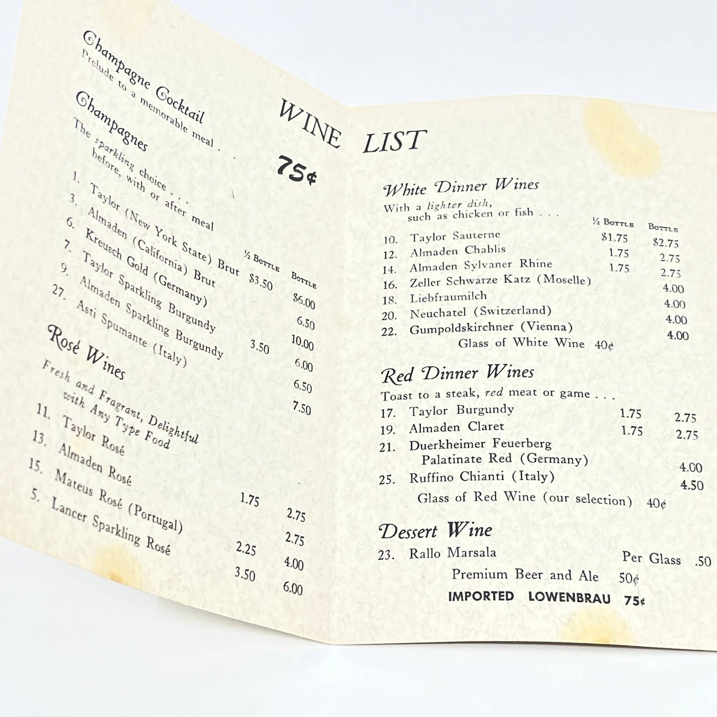 1960s The Seaport Inn Restaurant Menu Wine List Alexandria VA AB7