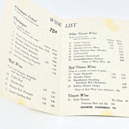 1960s The Seaport Inn Restaurant Menu Wine List Alexandria VA AB7