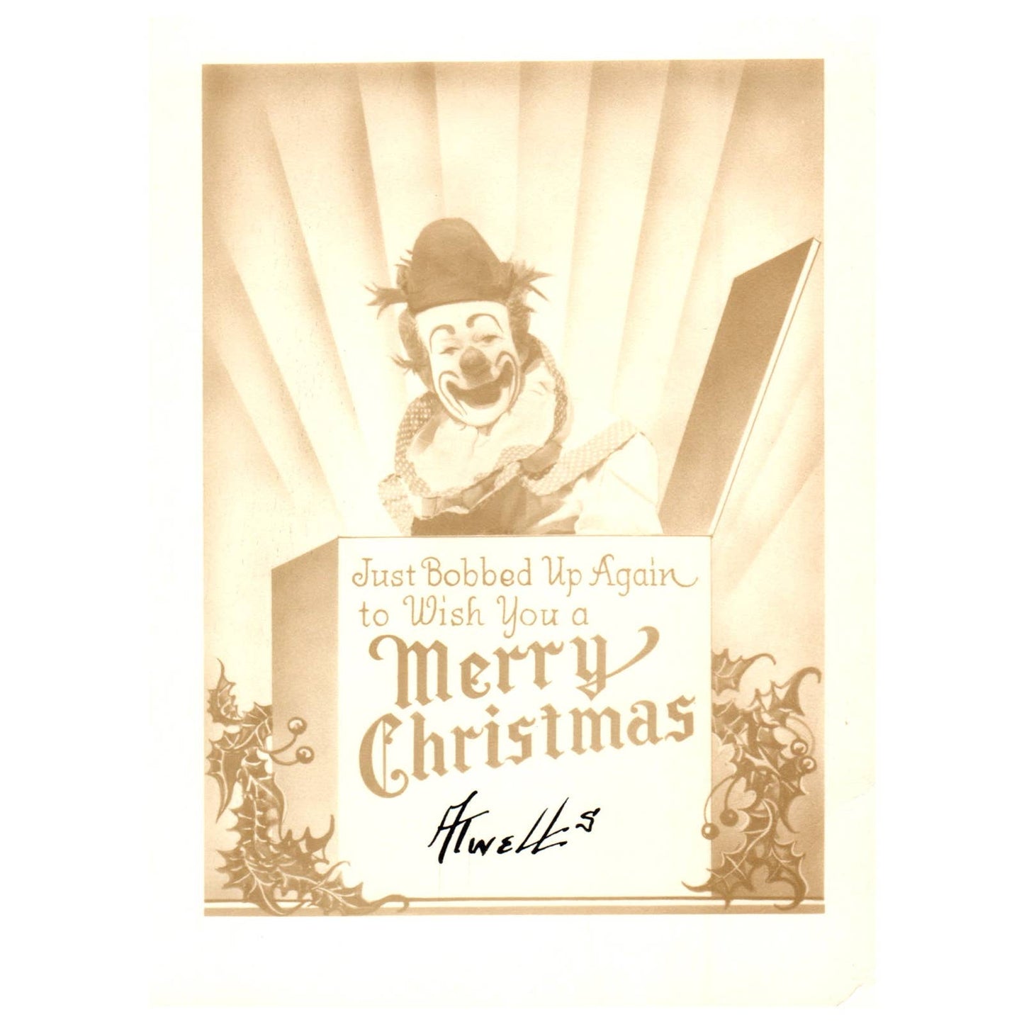 Vintage MCM Circus Clown Christmas Card SE4