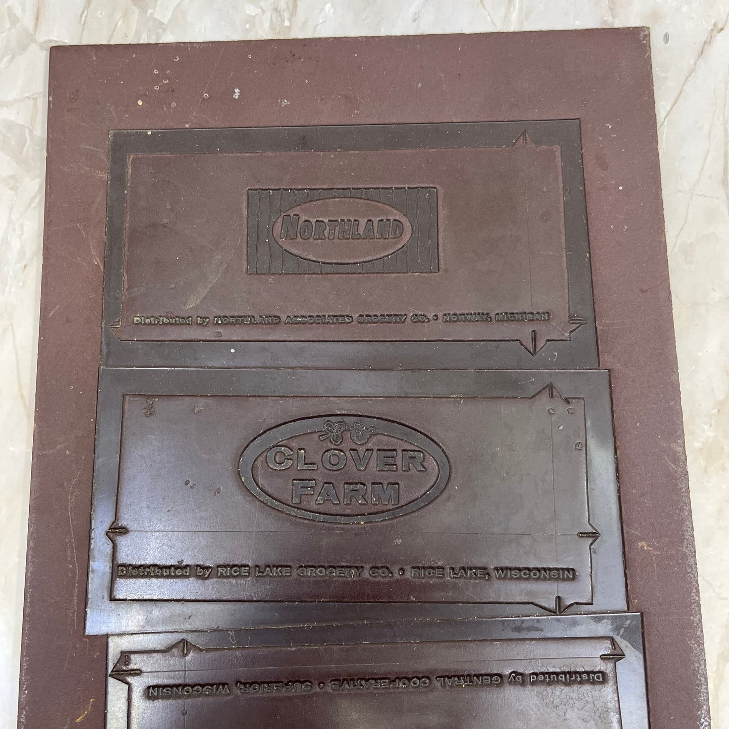 Vintage Newspaper Ad Printing Plate Flong Superior, Rice lake WI Norway MI TC9-2
