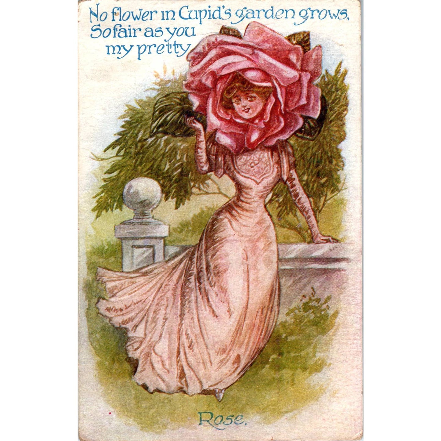 Victorian Woman With Face in Flower Rose 1913 - Original Postcard TJ7-RP1