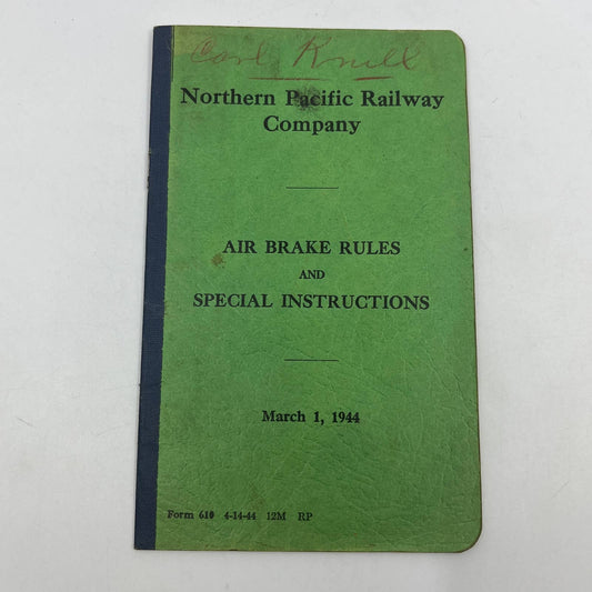 1944 Northern Pacific Railway Air Brake Rules & Special Instructions Booklet TG6