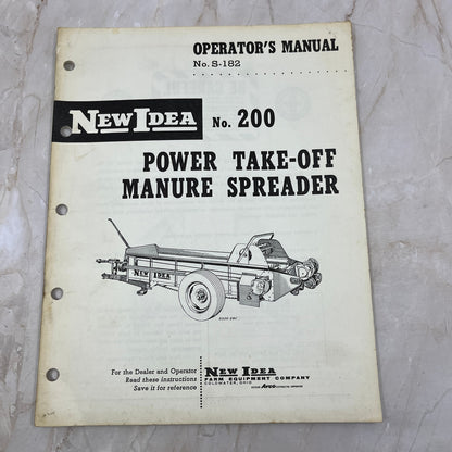 Vintage New Idea Operator's Manual No. 200 Power Take-Off Manure Spreader M1-1