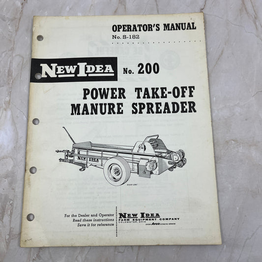 Vintage New Idea Operator's Manual No. 200 Power Take-Off Manure Spreader M1-1