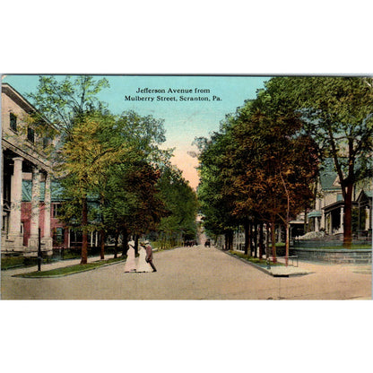 1914 Postcard Jefferson Ave from Mulberry Street Scranton PA TD9-P1