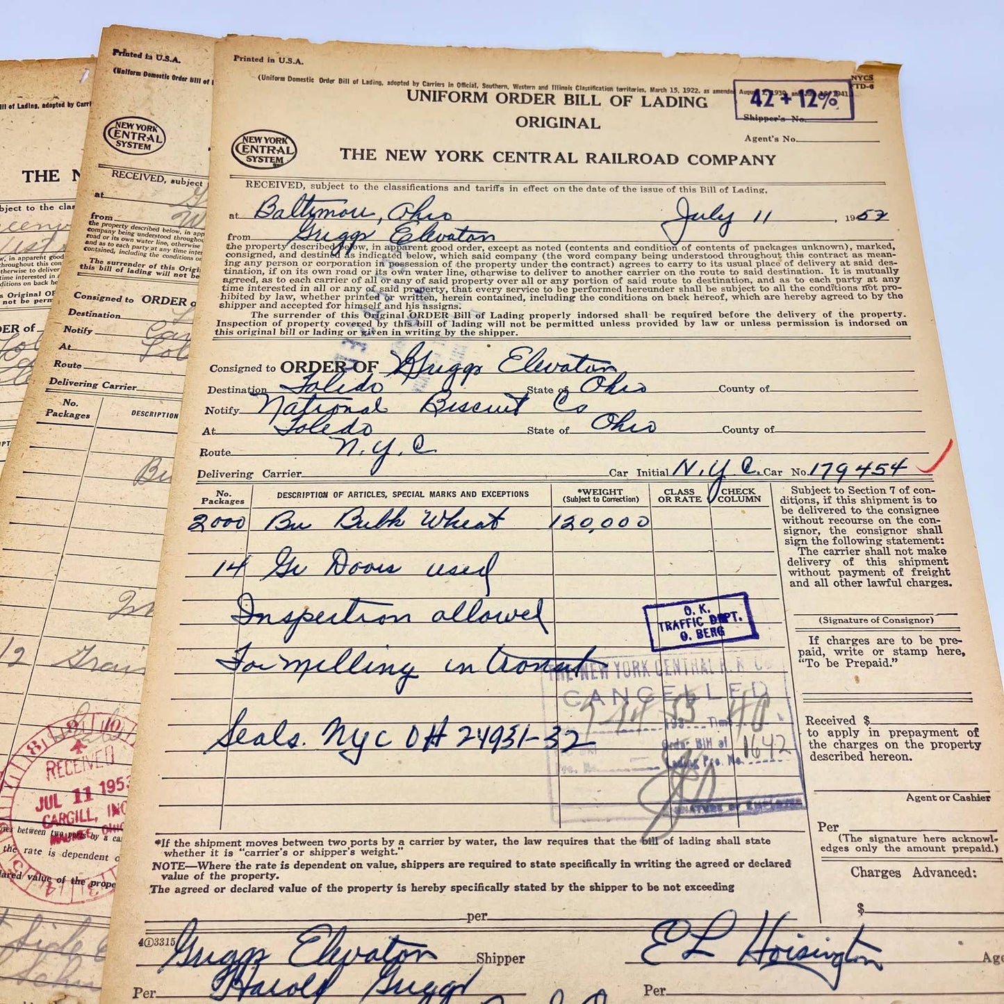 1953 The New York Central Railroad Co RR Original Bill of Lading Lot of 10 AB1-2