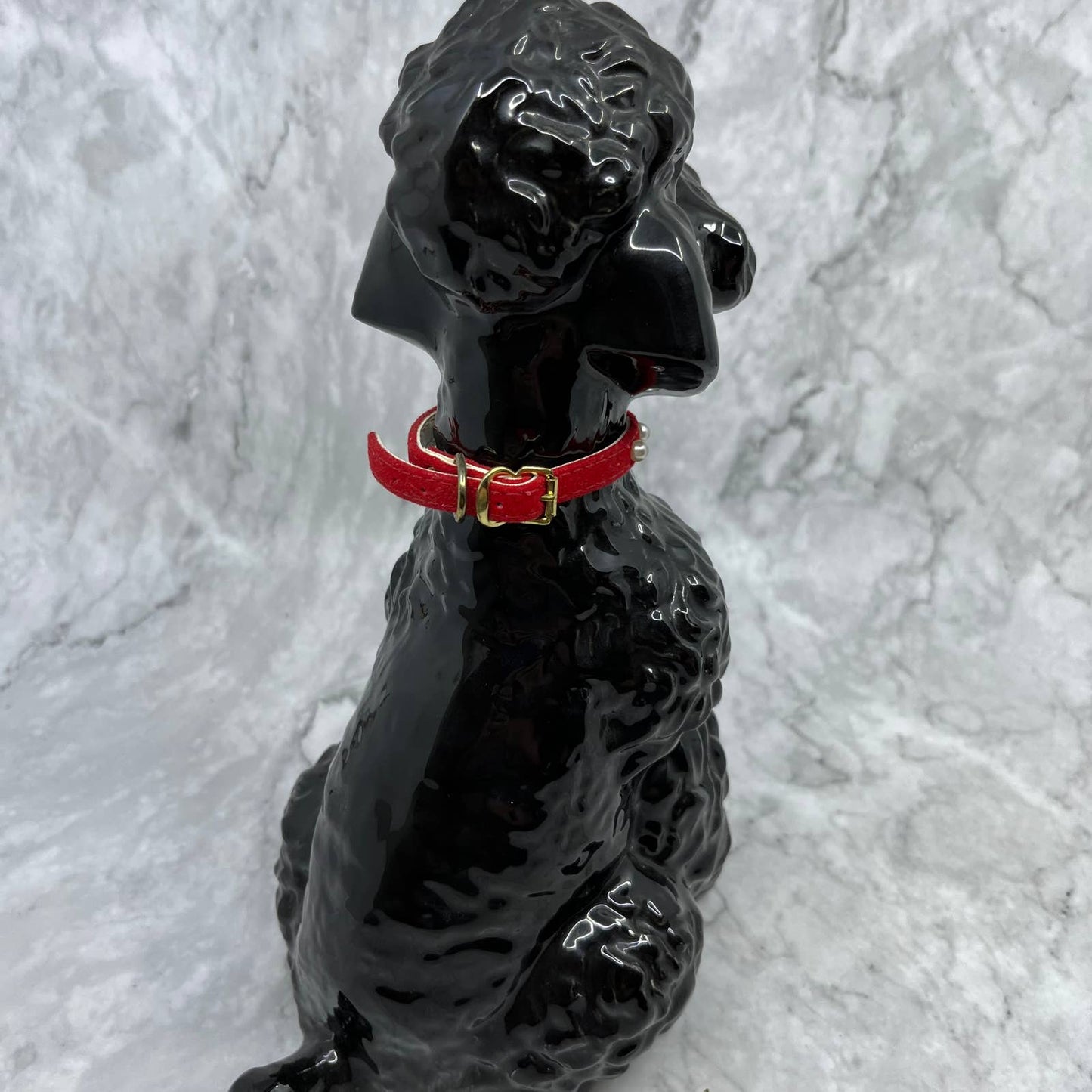 Vintage MCM Large Porcelain Black Poodle Dog Figurine Glossy Black 10.5" TJ1