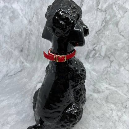 Vintage MCM Large Porcelain Black Poodle Dog Figurine Glossy Black 10.5" TJ1