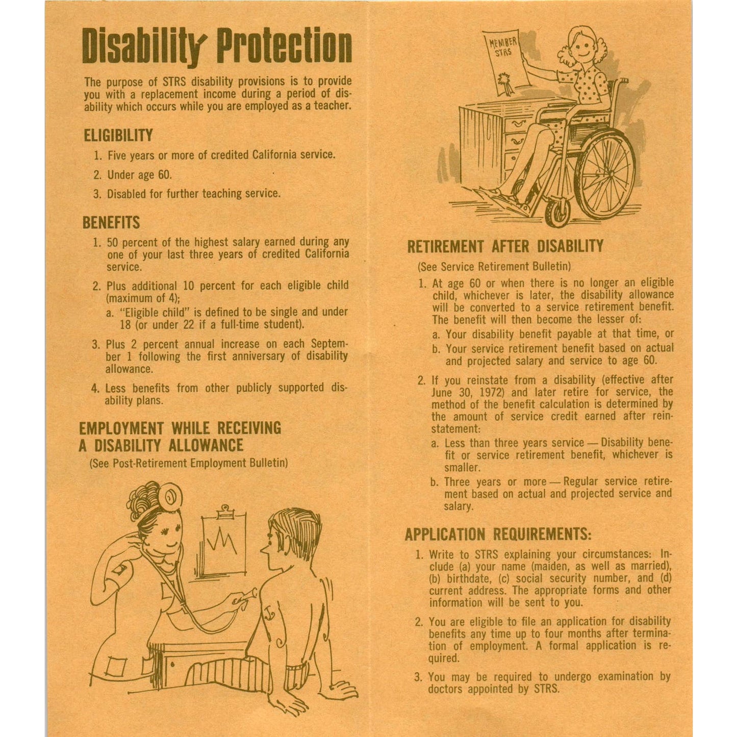 1972 STRS California Teachers Retirement Disability Protection Brochure SF3