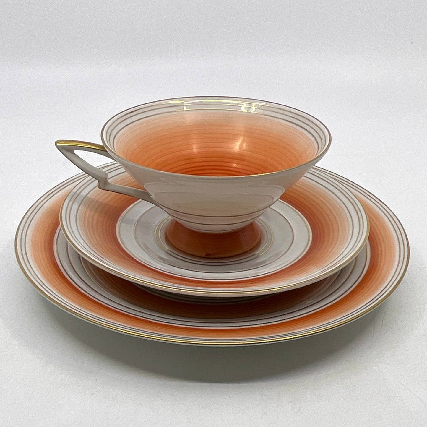 Arzberg Bavaria MCM Orange Concentric Ring Trio Tea Cup Saucer Dessert Plate TI3