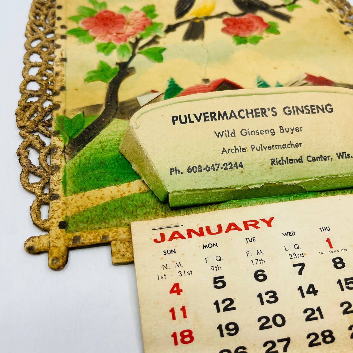 1976 Die Cut Embossed Calendar Pulvermacher Ginseng Buyer Richland Center WI TD3