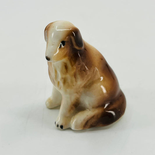 Vintage Collie Dog Figurine Hand Painted Bone China 1.25” SA5