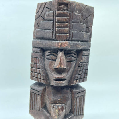 Vtg Mexican Pre Columbian Aztec Maya Priest Wood Totem Yucatan Mexico 8.5" TI2-2