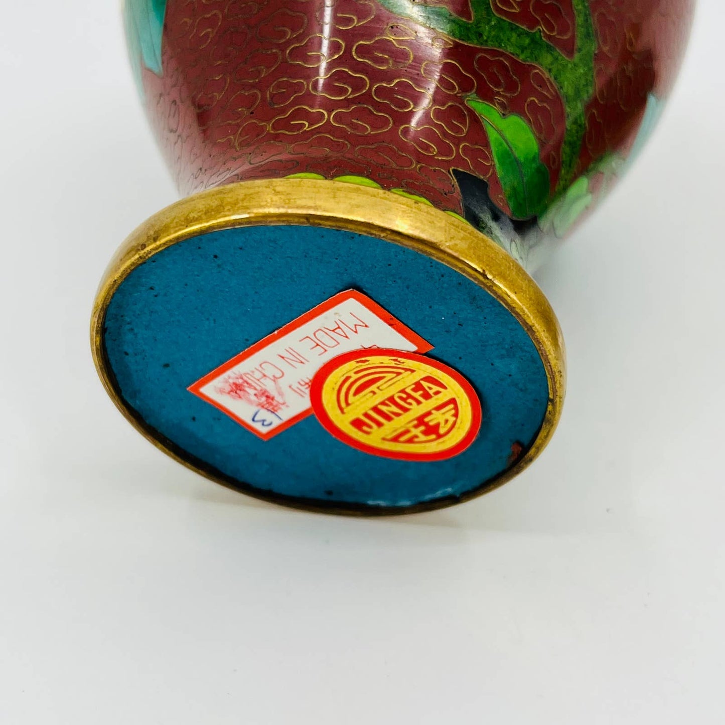 Antique/Vintage Chinese Cloisonné Enamel & Brass Ginger Jar Vase Urn 6” TB7