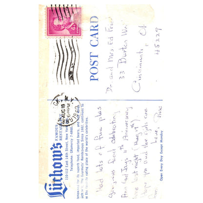 Vintage Postcard - Luchow's Famous Restaurant New York City 1963 P4-6