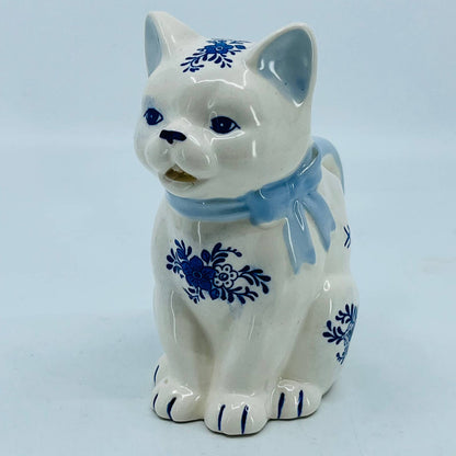 Vintage Porcelain Delft Blue & White Kitty Cat Creamer 5” TC2