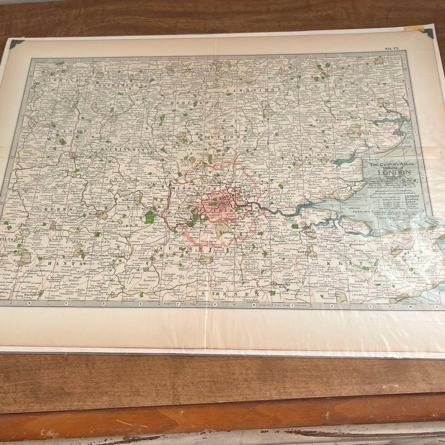 Antique 1897 The Century Atlas Map of LONDON Color Engraved 12.5 x 17” FL5