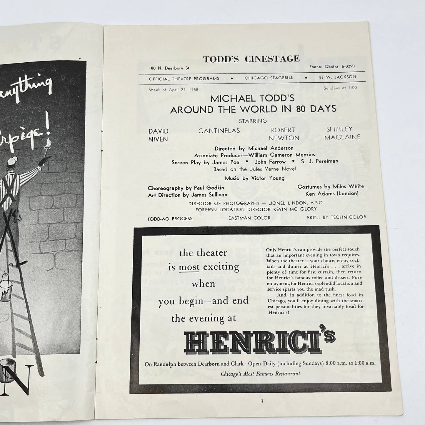 1958 Stagebill Todd’s Cinestage Around the World in 80 Days Chicago IL AB3