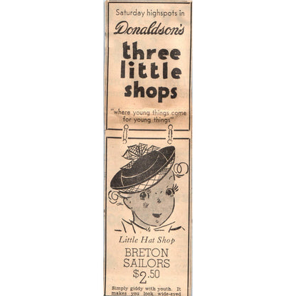 1935 Minneapolis Journal Newspaper Ad Donaldson's Three Little Shops FL5-4