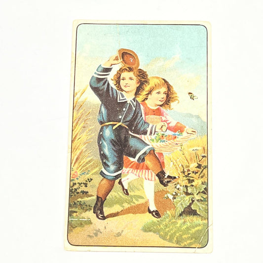 Original 1880s Victorian Trade Card Ariosa Coffee Blue Boy Girl Butterfly AB6