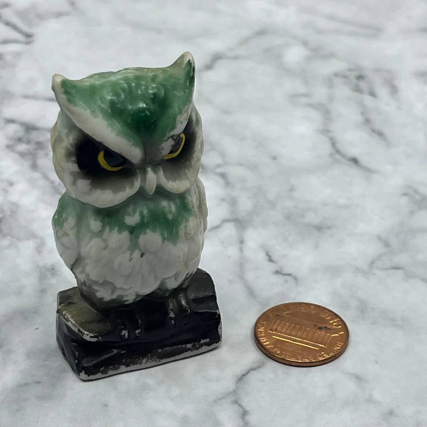 Vintage MCM Hand Painted Green Owl Bone China Figurine 2.5” Japan SE1