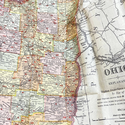 1902 Rand-Mcnally Vest Pocket Map Of OHIO All Cities Tinted Engraving SD3