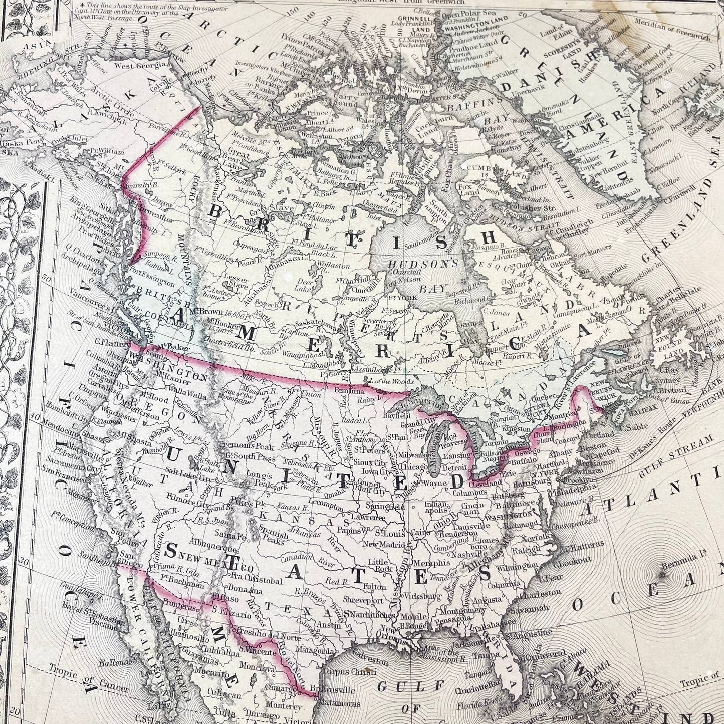 1874 Map of North America Showing Political Divisions 12x15” FL1