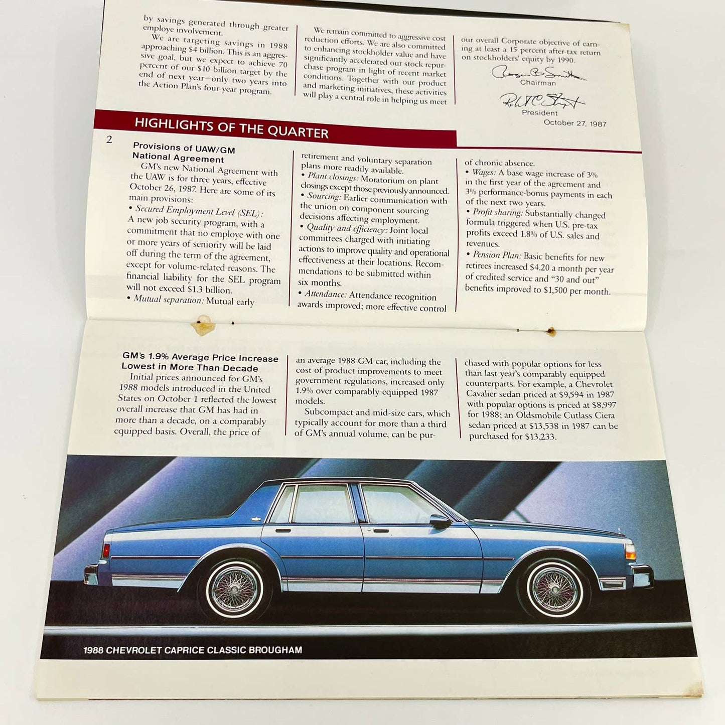 1987 GM General Motors Third Quarter Report Booklet Brochure TD8