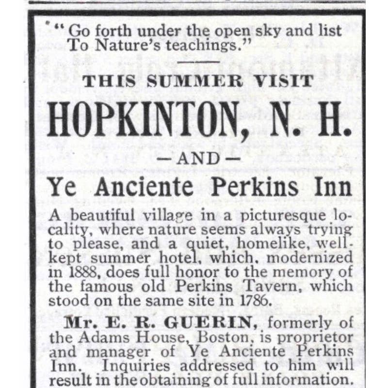 Hopkinton NH Ye Anciente Perkins Inn E.R. Guerin- 1903 Original Ad TJ7-S9