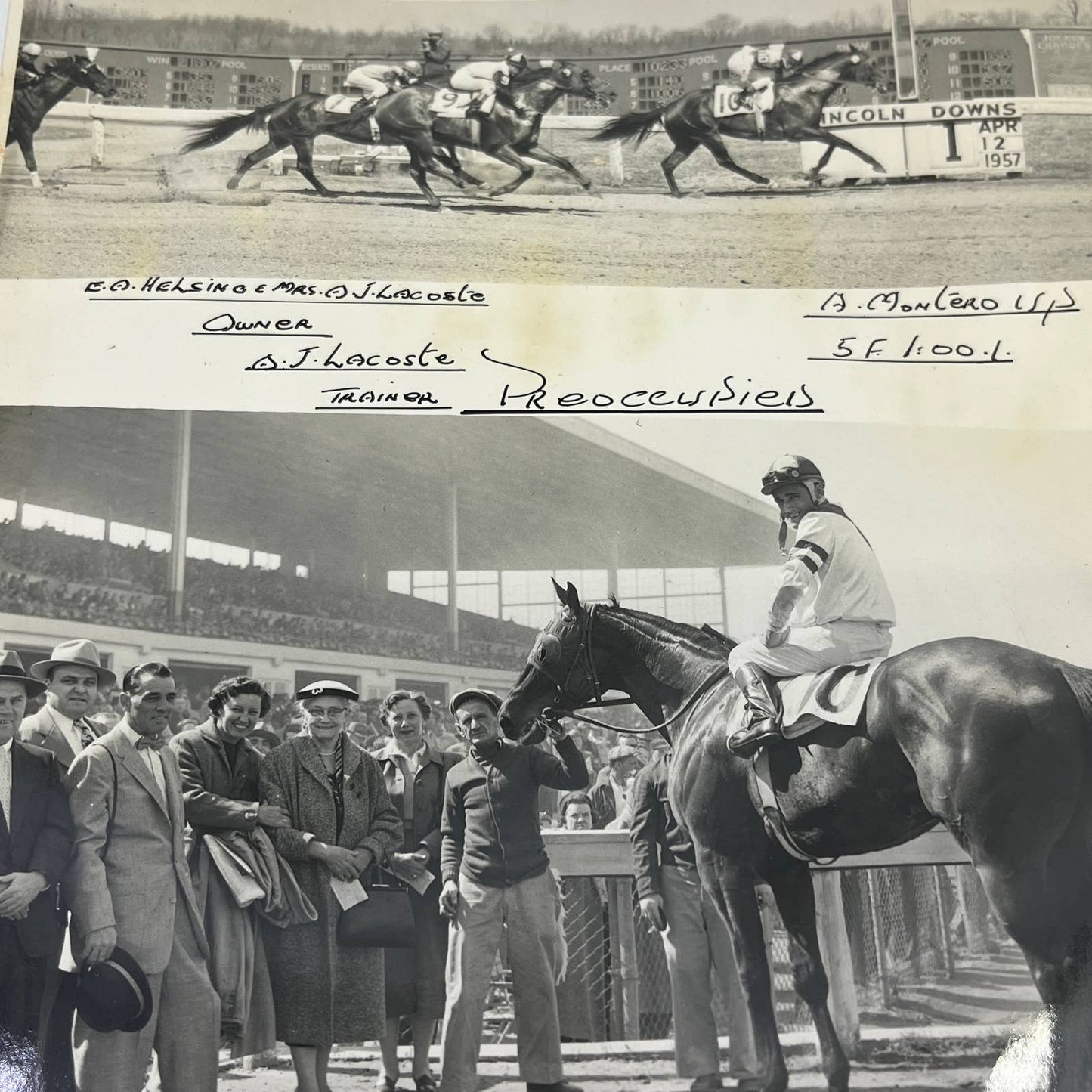 1957 Original Horse Race Winner Photo "Preoccupied" Lincoln Downs Laurel MD AC5