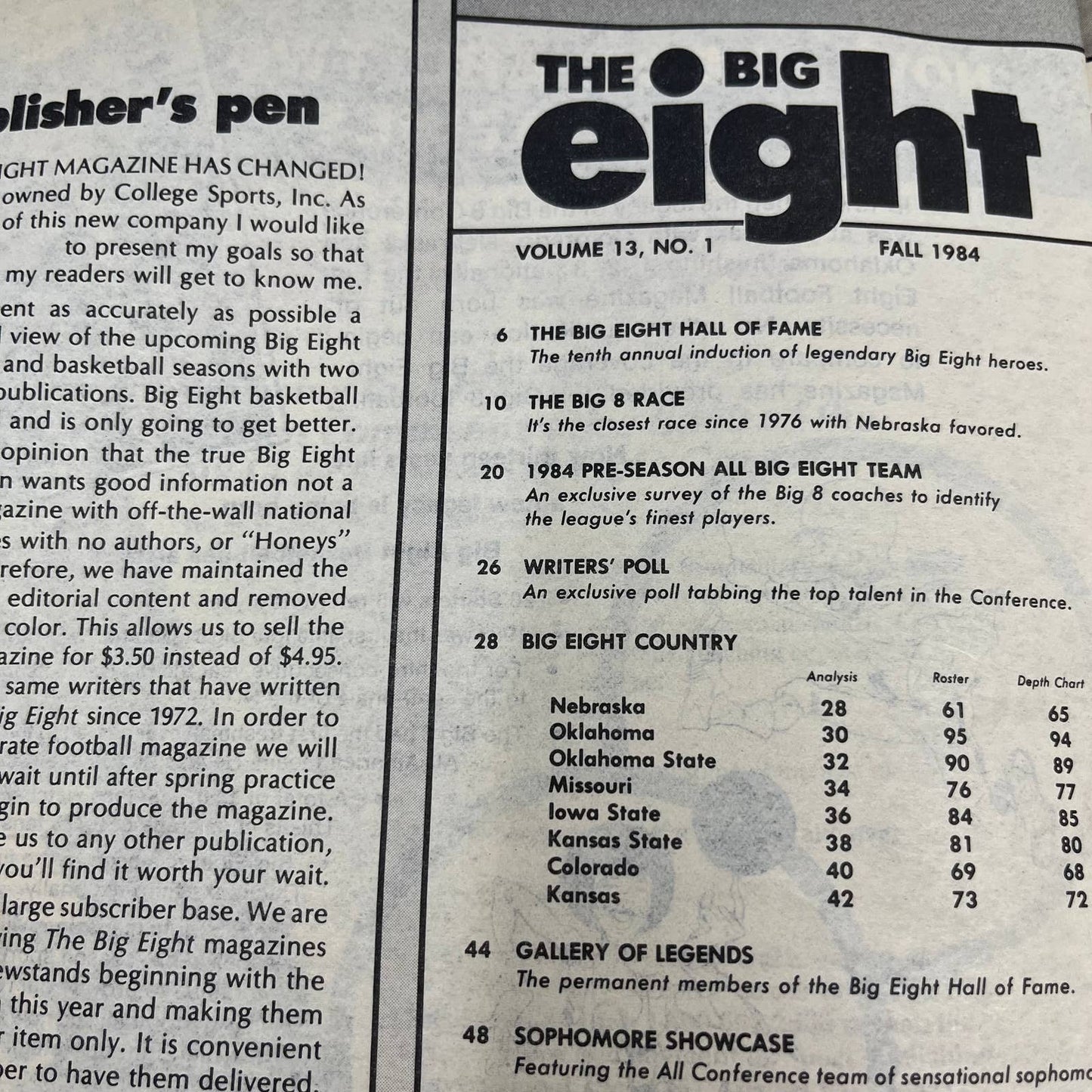 1984 Big Eight Football Special Magazine Close Race Favors Cornhuskers TH7