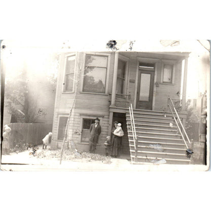 Antique Postcard RPPC Family Outside Victorian House With Bay Window SE8