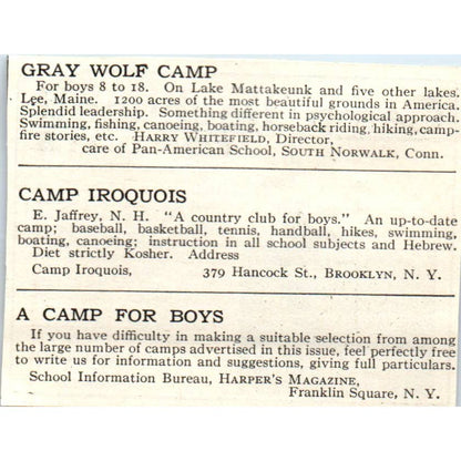 Camp Wachusett Lake Asquam Holderness NH Lorin Webster - 1921 Original Ad TJ7-S8