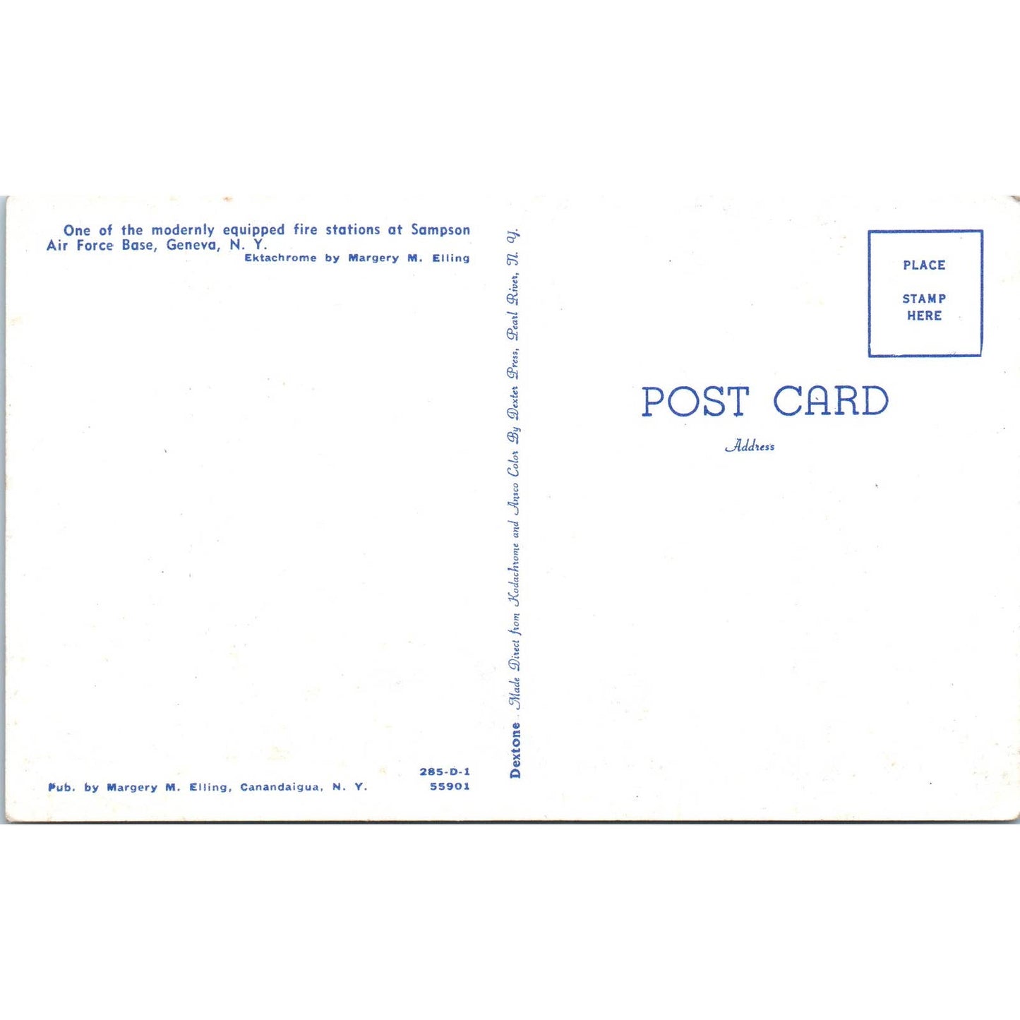 Fire Station at Sampson Air Force Base Geneva NY - Original Postcard TJ7-RP1