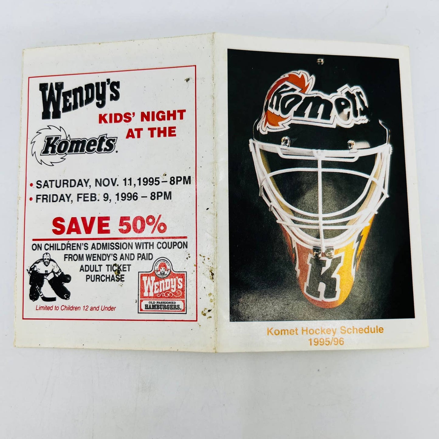 1995-96 Komets Hockey Schedule WENDYS Fort Wayne Indiana TB2