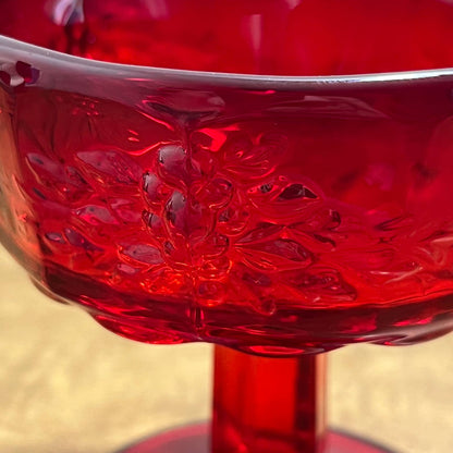 VTG Westmoreland Paneled Grape Dessert Compote AMBERINA Ruby Red 4” GLOWS TA9
