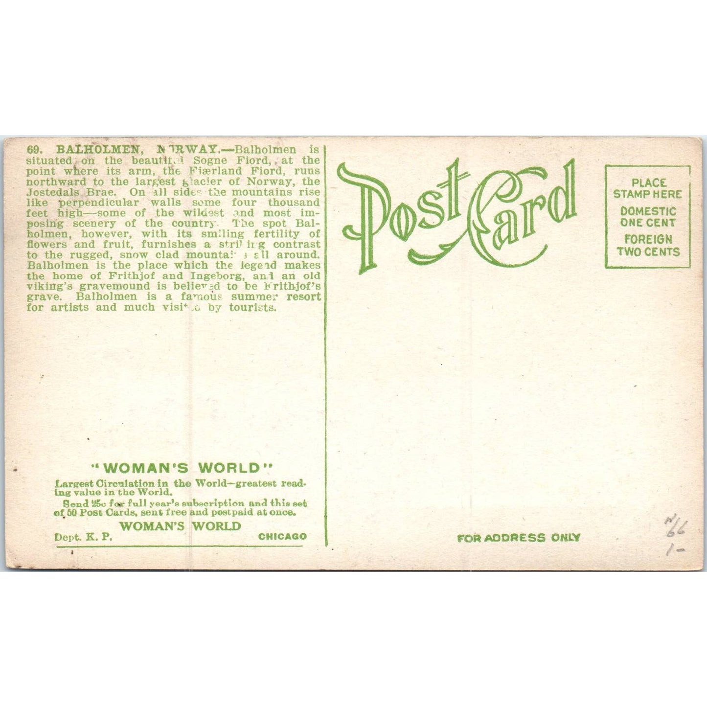 Balholm Norway Sogne Fjord Original Postcard TK1-P19