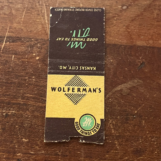 Wolferman's Restaurant Kansas City MO Advertising Matchbook Cover MM9-3