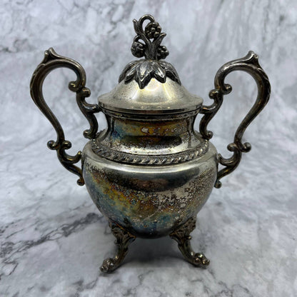 Antique Large Silver Plate Footed Lidded Urn Sugar Bowl 7” TJ4