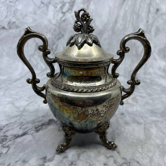 Antique Large Silver Plate Footed Lidded Urn Sugar Bowl 7” TJ4