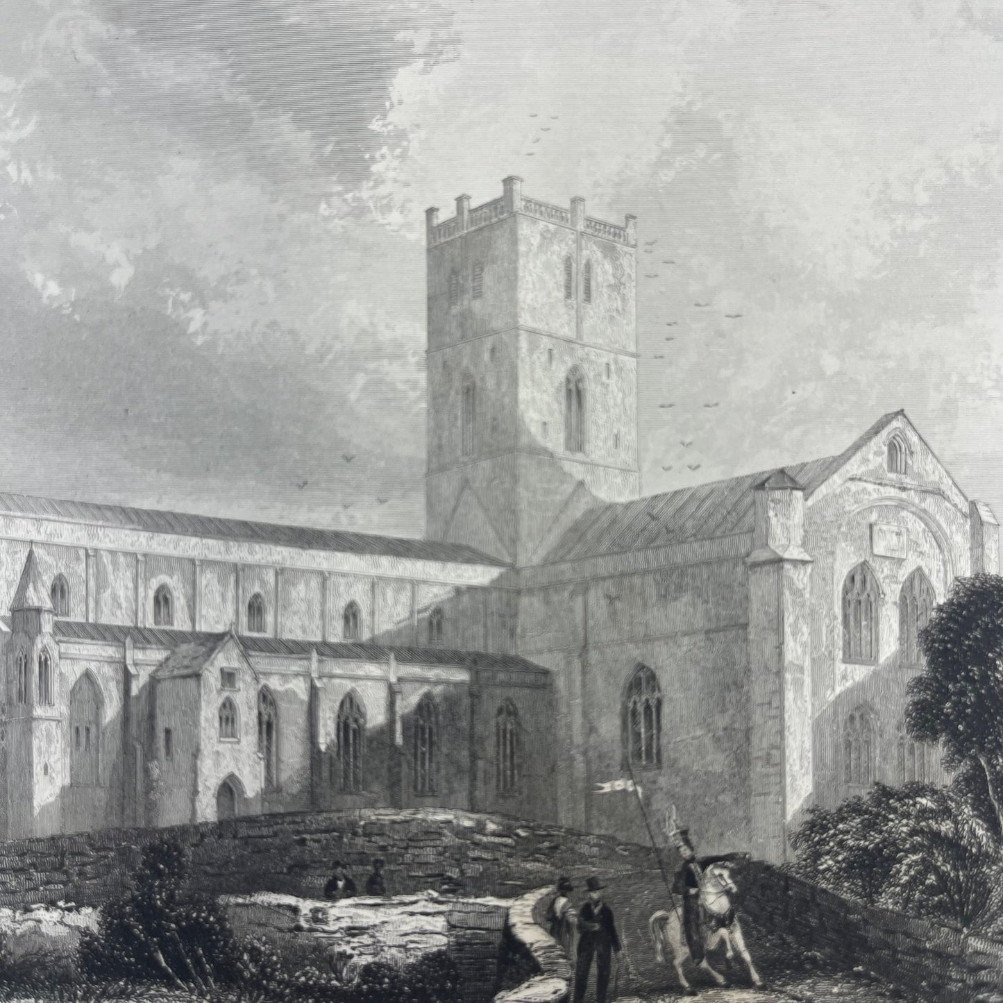 1842 Original Art Engraving St. David's Cathedral With Bio L4-2