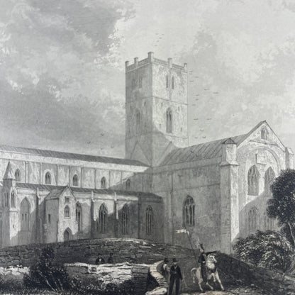 1842 Original Art Engraving St. David's Cathedral With Bio L4-2