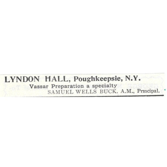 Lyndon Hall Poughkeepsie NY Samuel Wells Buck - 1903 Original Ad AK5-S29