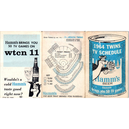 1964 Minnesota Twins Baseball Bear Hamms Pocket TV Schedule TK1-P3